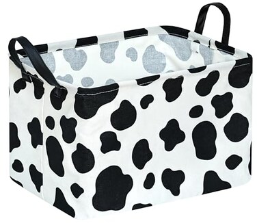KUNRO Kid Storage Basket Gift Shelf Basket Toy Storage Bin Nursery Basket Organizer Box for Children Room Deco With Handles Cow pattern