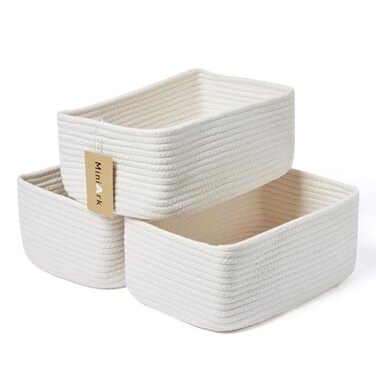 MiniArk Small Storage Baskets for Organizing Closet Organizer Bins Shelf Toy Basket Woven Rope Baskets Cube Decorative Box Shallow Basket 115x75x47 3 Packs Off White