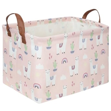 FXOCSHE FXOLCSHE Rectangular Pink Alpaca BasketCollapsible waterproof nursery laundry basketToy nursery kids clothes gift basket with handlesKids Room DecorAlpaca