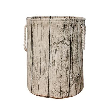 Jacone Stylish Tree Stump Shape Design Storage Basket Cotton Fabric Washable Cylindric Laundry Hamper with Rope Handles Decorative and Convenient for Kids Bedroom