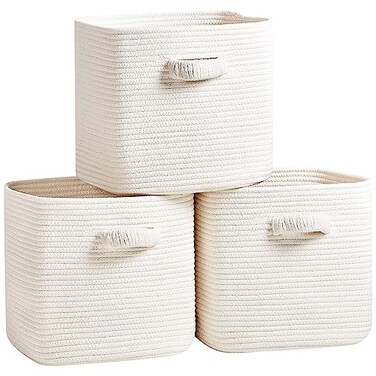 R RUNKA RUNKA Storage Cube Baskets 3 Pack 11 inch Square Baskets for Closet Woven Bins Ideal for Toy Storage White