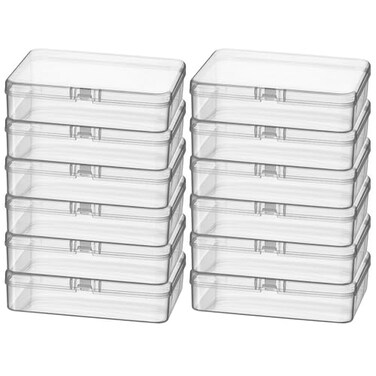 Thintinick 12 Pack Rectangular Clear Plastic Storage Containers Box with Hinged Lid for Beads and Other Small Craft Items 45 x 33 x 11 inch