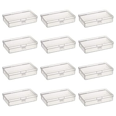 Thintinick 12 Pack Rectangular Clear Plastic Storage Containers Box with Hinged Lid for Beads and Other Small Craft Items 57 x 295 x 118 inch