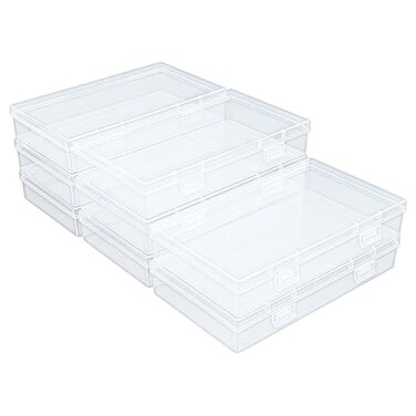 Thintinick 8 Pack Rectangular Clear Plastic Storage Containers Box with Hinged Lid for Beads and Other Small Craft Items 65 x 374 x 118 inch
