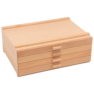 HG Art Concepts 4Drawer Artists Chest Craft Storage Box Natural Birch Finish FoamLined Drawers for Brushes Removable Dividers Sturdy Wood Construction Stackable Solution