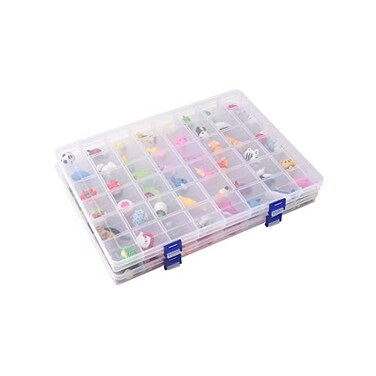 BangQiao 2 Pack Fixed 48 Grids Clear Plastic Divider Storage Box Transparent Organizer Container Case for Bead Button Jewelry Diamond Craft Small Parts Sewing KitDIY Accessories