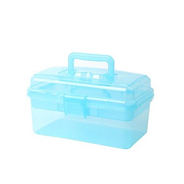 BangQiao Multipurpose Plastic Art and Craft Supply Storage Container Bin Case with Removable Tray and Handle First Aid Box Organizer ClearBlue