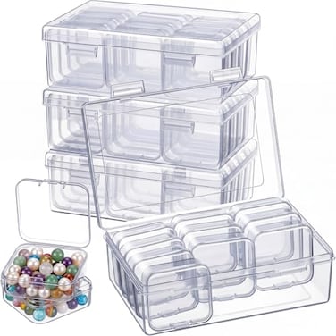 Blulu 52 Pcs Bead Organizer Box Plastic Storage Cases Mini Clear Bead Storage Containers Classroom DIY Craft Transparent Boxes with Hinged Lid for Diamond Painting Accessories Jewelry