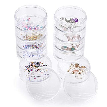 Hipiwe 2 Packs 5 Slot Clear Plastic Round Storage Jars Art Craft Accessory Organizer Box Jewelry Beads Sewing Pills Container Holder for Storage Small Items Hardware