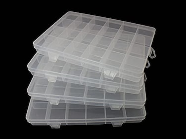 JESEP YONG 4packs Plastic Organizer Box 24 Grids Clear Storage Container Jewelry Box with Fixed Dividers for Beads Art DIY Crafts Jewelry Fishing Tackles 4pcs 24 Grids Box