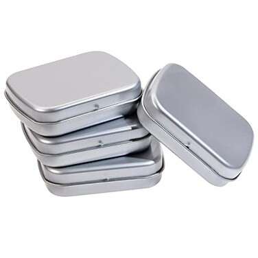Mini Skater Small Metal Portable Storage Box Mini Rectangle Empty Hinged Tins with Lid Home Organizer for Drawing Pin Pills Candies Earring and Jewelry Craft Silver Grey 4