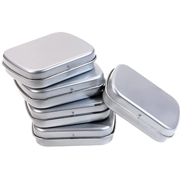 Mini Skater Small Metal Portable Storage Box Mini Rectangle Empty Hinged Tins with Lid Home Organizer for Drawing Pin Pills Candies Earring and Jewelry Craft Silver Grey 8