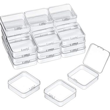 SATINIOR 24 Packs Small Clear Plastic Beads Storage Containers Box with Hinged Lid for Storage of Small Items Crafts Jewelry Hardware 25 x 25 x 08 Inches