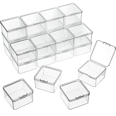 SATINIOR 24 Packs Small Clear Plastic Beads Storage Containers Box with Hinged Lid for Storage of Small Items Crafts Jewelry Hardware 248 x 248 x 157 Inches