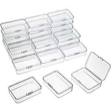 SATINIOR 24 Packs Small Clear Plastic Beads Storage Containers Box with Hinged Lid for Storage of Small Items Crafts Jewelry Hardware 37 x 25 x 1 Inches