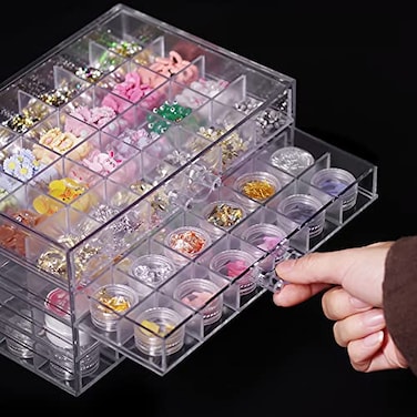 MIOINEY Compartment Storage Box 72 Grids Acrylic Organizer Box with 3 Drawers Storage Containers Transparent Organizer for Crafts Art Supply Painting Nail Tip Bead Earring Ring Clear