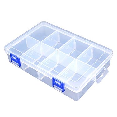 TOPINSTOCK Plastic Compartment Storage Box With Adjustable Divider Removable Grid Compartment for Jewelry Small Accessories Hardware Fitting 8 GridsLarge x 1 Pack