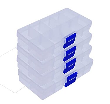 Yansanido 4 Pcs 10 Grids 5 Inch x 25 Inch Adjustable Small Removable Clear Plastic Jewelry Organizer Divider Storage Box Jewelry Earring Tool Containers White 10Grid 4pcs