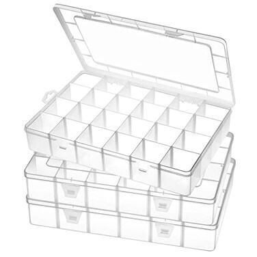Gbivbe Large 24 Grids Plastic Organizer Box Adjustable DividersClear Storage Box for Jewelry Art DIY Crafts Washi Tapes Beads and Small Parts3 Pack
