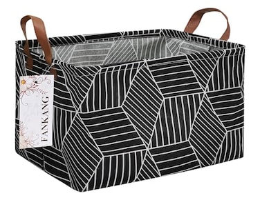 FANKANG Storage BasketNursery Hamper Canvas Laundry Basket Foldable with Waterproof PE Coating Storage Office Bedroom ClothesToys RecBlack Cube