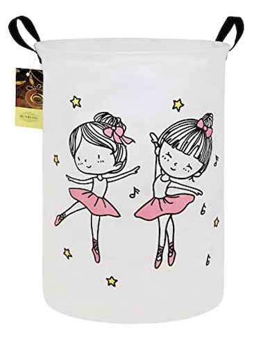 HUNRUNG Collapsible Fabric Storage Basket Waterproof Laundry Hamper with Handles Round Storage Bin for Clothes Foldable Organizer for Bedroom Nursery BathroomDancing girl
