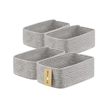 MiniArk Small Storage Baskets for Organizing Closet Organizer Bins Shelf Toy Basket Woven Rope Baskets Cube Decorative Box Shallow Basket 115x75x47 4 Packs Mixed Grey