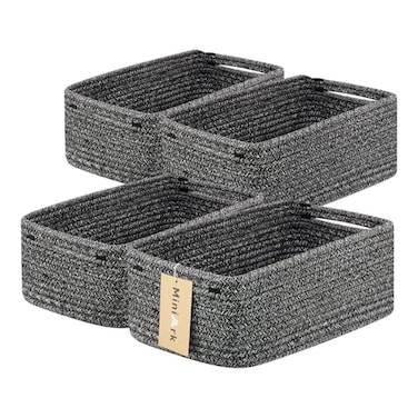 MiniArk Small Storage Baskets for Organizing Closet Organizer Bins Shelf Toy Basket Woven Rope Baskets Cube Decorative Box Shallow Basket 13x85x51 4 Packs Dark Gray