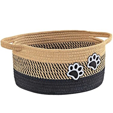 Ushang Pet Small Woven Cotton Rope Nursery Organizer Bins Dog Toy Basket Bins with Handle Cute Empty Baby Gift Storage Baskets with Paw