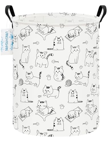 LANGYASHAN Laundry Basket Canvas Fabric Collapsible Organizer Basket for Storage Bin Toy Bins Gift Baskets Bedroom Clothes Children Nursery Hamper Cat