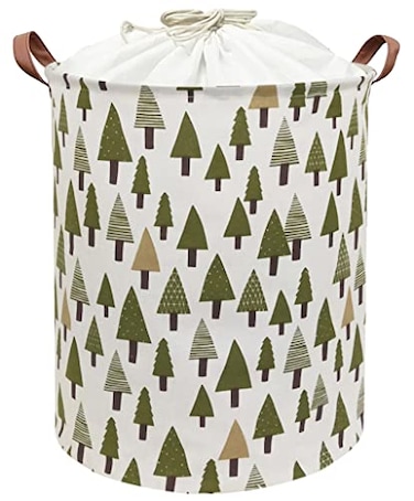Sanjiaofen Nursery Laundry Basket Canvas Fabric Baby Boy Storage BinsCollapsible Woodland HamperWaterproof Storage Baskets with Leather HandleForest Nursery DecorToy Organizer Tree