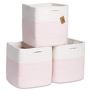 NaturalCozy Storage Cubes 11 Inch Cotton Rope Woven Baskets for Organizing 3Pack Cube Storage Bin Square Storage Baskets for Shelves Organizer Classroom Kids Toy Bins Closet Baby Nursery