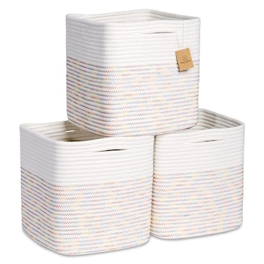 NaturalCozy Storage Cubes 11 Inch Cotton Rope Woven Baskets for Organizing 3Pack Cube Storage Bin Square Storage Baskets for Shelves Organizer Classroom Kids Toy Bins Closet Baby Nursery