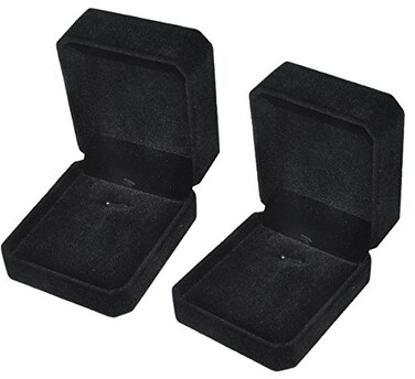 iSuperb 2Pcs Classic Velvet Necklace Box for Jewelry Gift Black Pendant Display Case for Wedding Engagement Anniversary