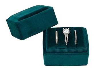 Beatrix &amp; Beatrix Luca 3 Ring Velvet Ring Box Ring Holder Jewelry Proposal Wedding Ceremony Engagement Photography Keepsake Bridal Rectangle Triple Emerald Green Triple