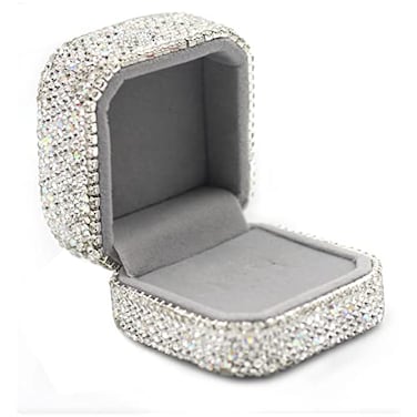 Bestbling Luxury Crystal Ring Box Earrings Pendant Ring Case Jewelry Display Storage Box Gift Box for Proposal Ring Ceremony Wedding Anniversary Valentines Day White