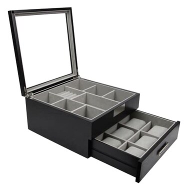 Decorebay Multi purpose Black Wood Handmade Men Tie Storage BoxWatch Box and Jewelry Box Busy Man