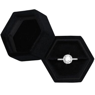BLUTETE Hexagon Velvet Jewelry Single Slot Ring Box Engagement Wedding Box Keepsake Box Bridal Photo Ring Black