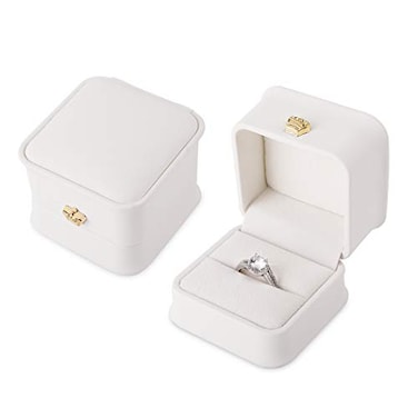 iSuperb 2 Pcs White Ring Box Couple Proposal PU Leather Ring Boxes Engagement Jewelry Gift Box Jewelry Display Case for Wedding Anniversary White ring box