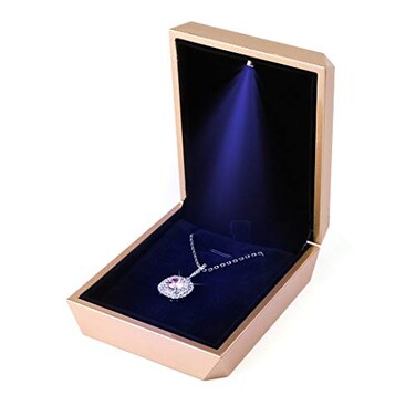 iSuperb LED Pendant Necklace Box Bracelet Box Couple Jewelry Gift Boxes Case Small Jewelry Display for Proposal Engagement Wedding Golden