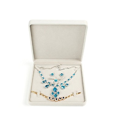 JunningGor Jewelry Set Velvet Box Necklace Earring Ring Necklace Bracelet Gift Display Case Wedding Jewelry Storage Holder Beige