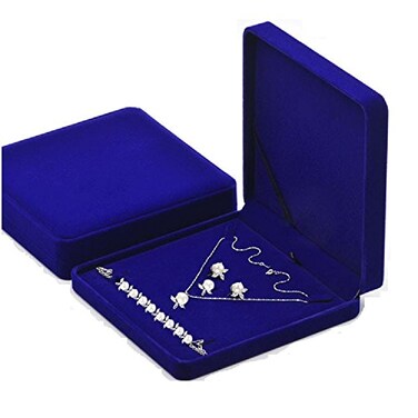 JunningGor Jewelry Set Velvet Box Necklace Earring Ring Necklace Bracelet Gift Display Case Wedding Jewelry Storage Holder Royal Blue