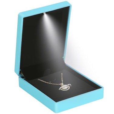 LETURE LED Light Pendant Necklace Gift Box Velvet Jewelry Storage Display Case for Proposal Engagement Wedding Anniversary Birthday Valentines Day Blue Style 2