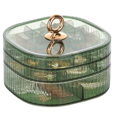 LETURE 3Layer Acrylic Jewelry Organizer Box for Stud Earrings Rings Necklaces Bracelets Claw Clip Organizer Small Bead Storage Containers for Crafts Green