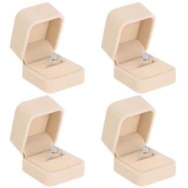 LETURE 4 Pieces Velvet Ring Gift Boxes Set Earring Pendant Jewelry Case Jewellry Display Box for Wedding EngagementProposal Birthday and Anniversary Apricot4PCS
