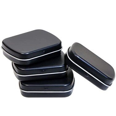 Mini Skater Metal Hinged Tin Box Rectangular Empty Small Hinged Tins Containers Storage Case for Pills Candies and Bead Earring Necklace Bracelet Jewelry Craft Matte Black 4