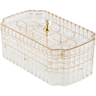 NiHome Transparent 3Layer Jewelry Organizer Box with Elegant Gold Handle Efficient Storage Versatile for Earrings Rings Bracelets Watches Stylish MultiFunctional Accessory Holder