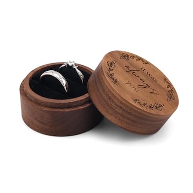 NQEUEPN Wooden Ring Box Round Wood Ring Boxes Romantic Rustic Small Engagement Ring Box Jewelry Holder Storage Case for Proposal Wedding Ceremony Anniversary Birthday Gift