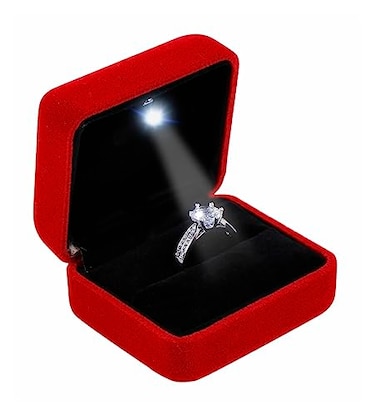 Omeet Velvet Metal Glossy with LED Jewelry Gift Box for Proposal Engagement Wedding Easy to fit into Your Pocket or Handbag Red