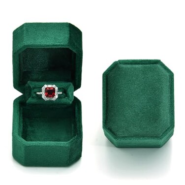 TAIMY Ring Box Plush Velvet Ring Case for Proposal Engagement and Wedding Ceremony Small Ring Gift Box for Men Women Girlfriend Mother FatherGreen