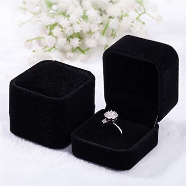 ZaneGear 2 Pack Velvet Ring Boxes Earring Pendant Jewelry Case Ring Earrings Gift Boxes Jewellry Display Black Ring Box